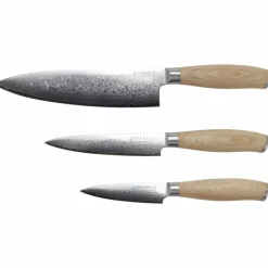 Akio sett med 3 japanske kniver: kokkekniv 21 cm, universalkniv 13 cm og skrellekniv 9 cm