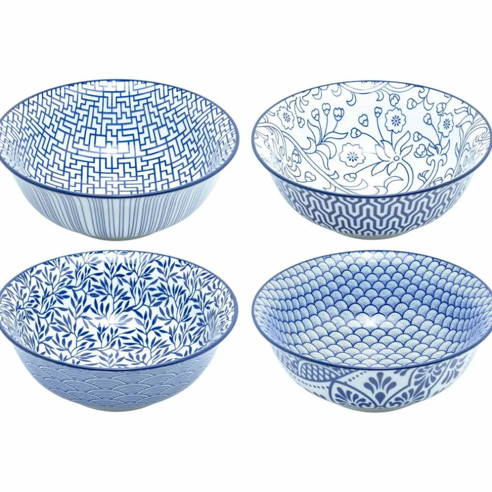 Akio skål 14 cm 4-pakning, blå/hvit