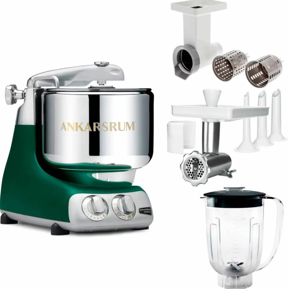 Assistent Original AKM 6230 kjøkkenmaskin med kjøttkvern, skjæretilbehør og blenderkanne, glossy white