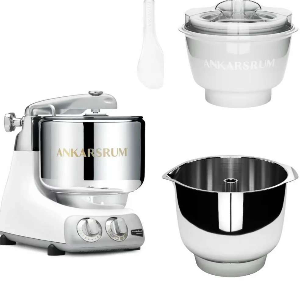 Assistent Original AKM 6230 kjøkkenmaskin med iskremtilbehør og ekstra vispeskål, black chrome