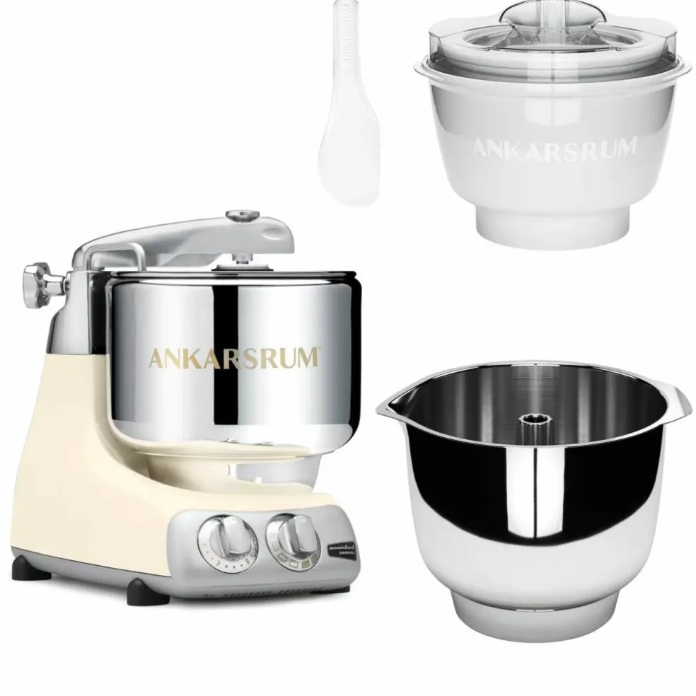Assistent Original AKM 6230 kjøkkenmaskin med iskremtilbehør og ekstra vispeskål, black chrome