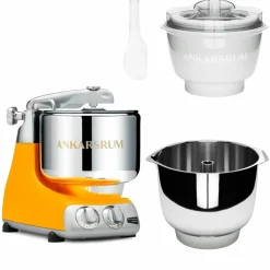Assistent Original AKM 6230 kjøkkenmaskin med iskremtilbehør og ekstra vispeskål, black chrome