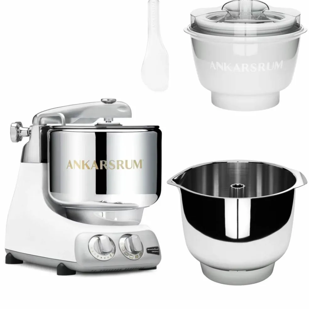 Assistent Original AKM 6230 kjøkkenmaskin med iskremtilbehør og ekstra vispeskål, black chrome