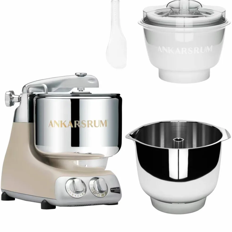 Assistent Original AKM 6230 kjøkkenmaskin med iskremtilbehør og ekstra vispeskål, light creme