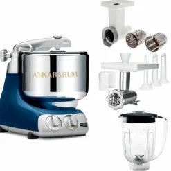 Assistent Original AKM 6230 kjøkkenmaskin med kjøttkvern, skjæretilbehør og blenderkanne, rød