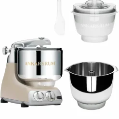Assistent Original AKM 6230 kjøkkenmaskin med iskremtilbehør og ekstra vispeskål, mineral white