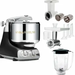 Assistent Original AKM 6230 kjøkkenmaskin med kjøttkvern, skjæretilbehør og blenderkanne, black chrome