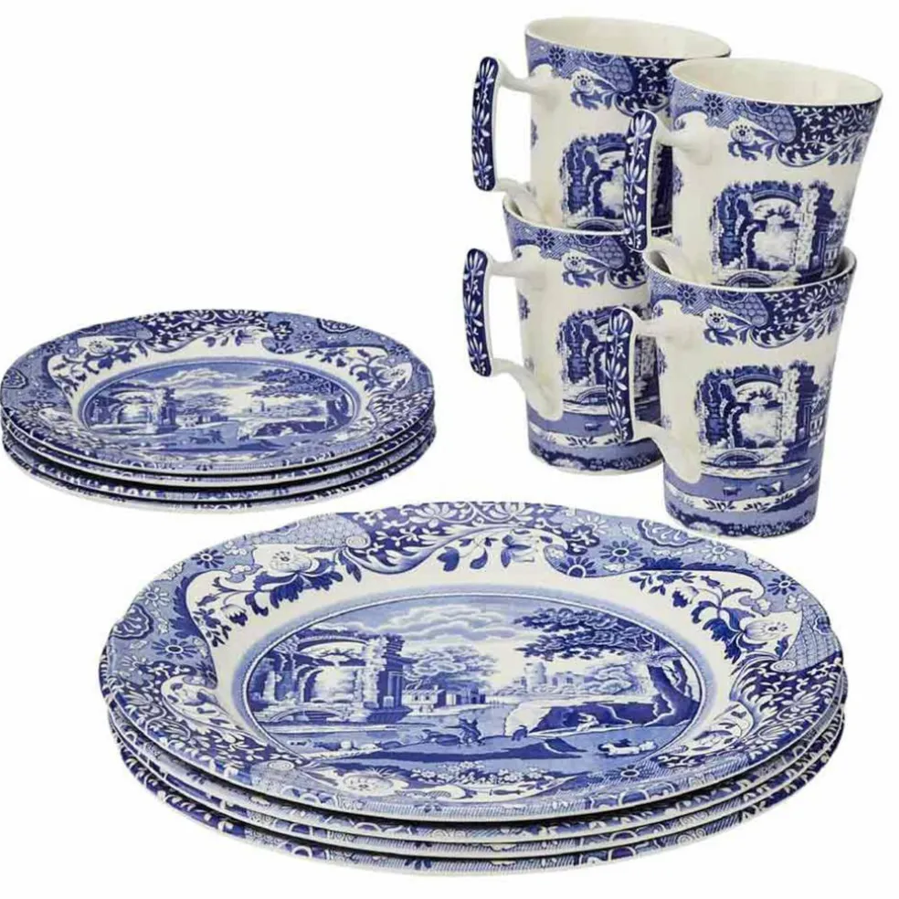 Blue Italian servise 12 deler, blå/hvit