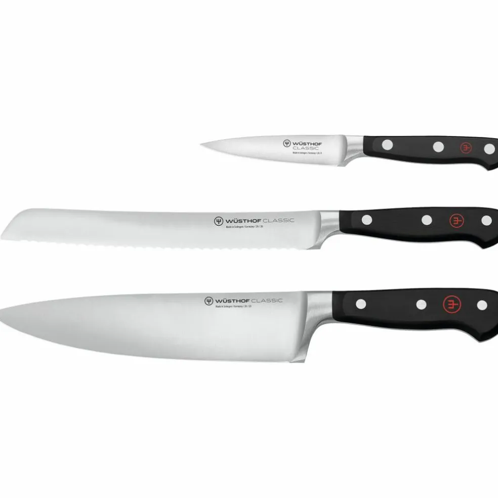 Classic Knivsett 3 deler, Kokkekniv + Brødkniv + Skrellekniv