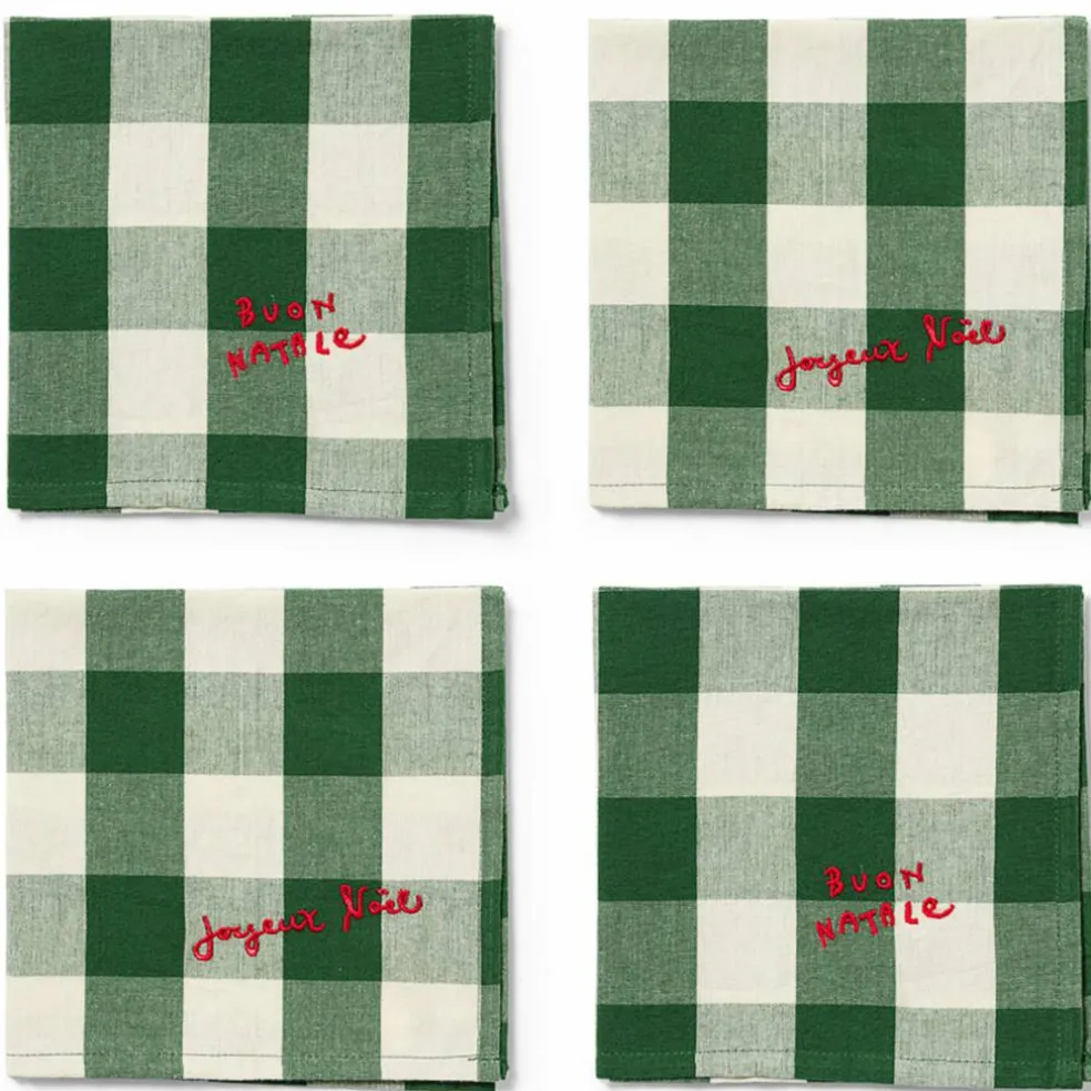 Elsa servietter 4-pakning 40 × 40 cm, grønn/beige