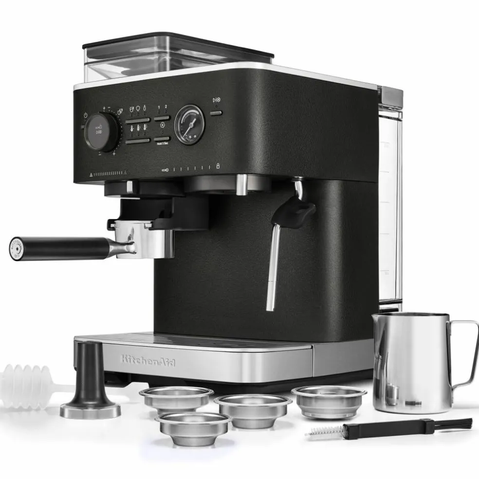 Espressomaskin med kaffekvern, cast iron black