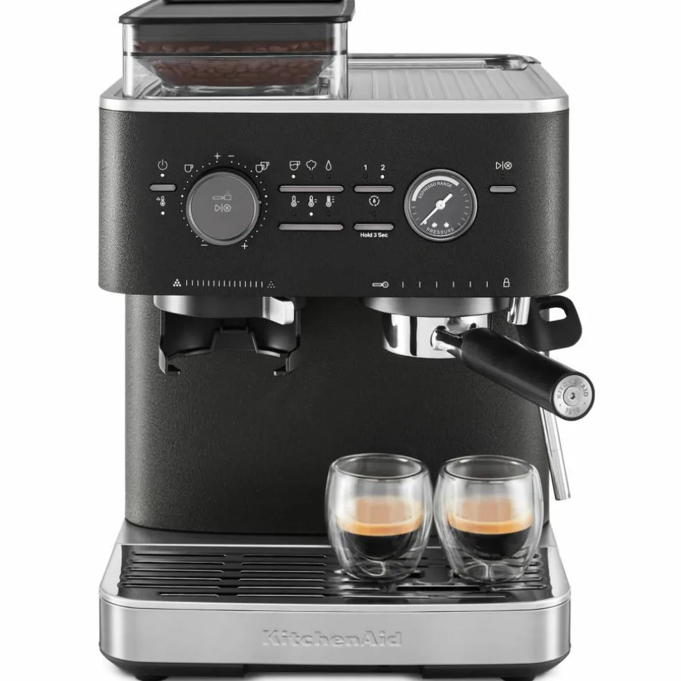Espressomaskin med kaffekvern, cast iron black