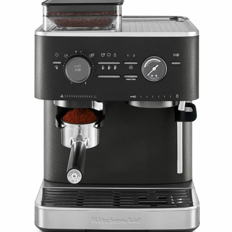 Espressomaskin med kaffekvern, cast iron black