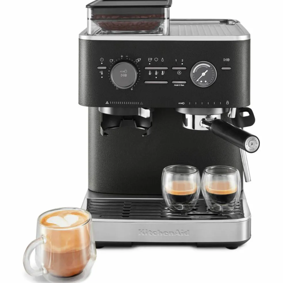Espressomaskin med kaffekvern, cast iron black