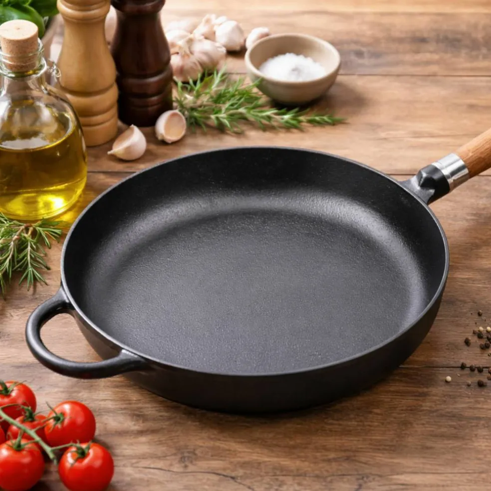 Exclusive Line støpejernspanne med rund kant 28 cm, eik