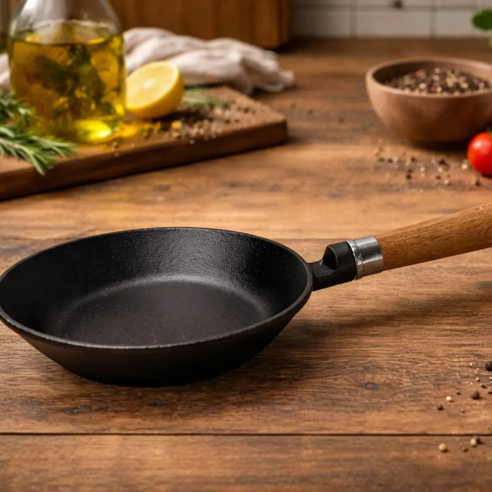 Exclusive Line støpejernsstekepanne 18 cm, oppbøyd kant, eik