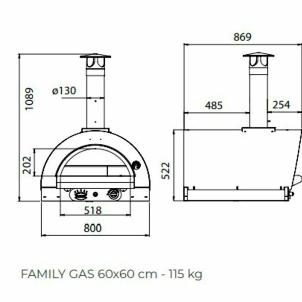 Family Gas Pizzaovn 60x60 cm, Antrasitt
