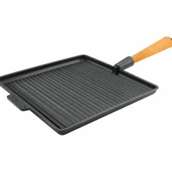 Firkantet grillpanne i støpejern 28 cm, håndtak i bøk