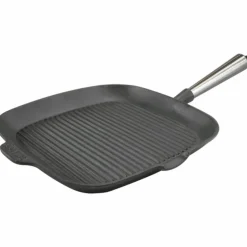 Firkantet grillpanne i støpejern 28 cm med høye kanter, bøketre