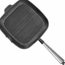 Firkantet grillpanne i støpejern 28 cm med høye kanter, bøketre