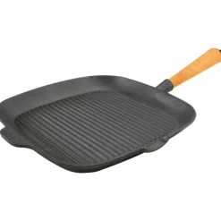Firkantet grillpanne i støpejern 28 cm med høye kanter, stålhåndtak