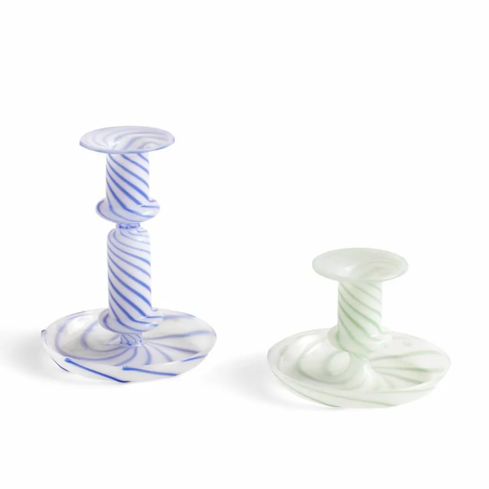 Flare Stripe Milk lysestake, medium, blå