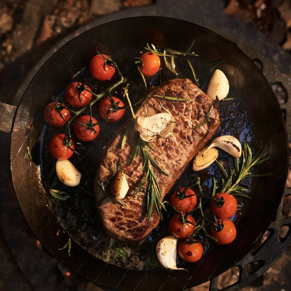 Forge stekepanne/grillpanne 24 cm, karbonstål