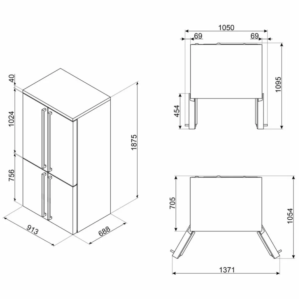 FQ960P6 Victoria French Door kombiskap, creme
