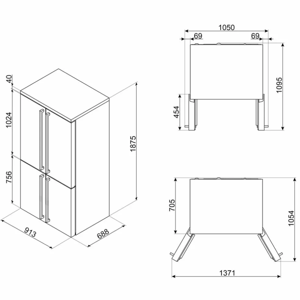 FQ960P6 Victoria French Door kombiskap, creme