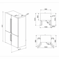French Door kjøleskap/fryser 92 cm, svart