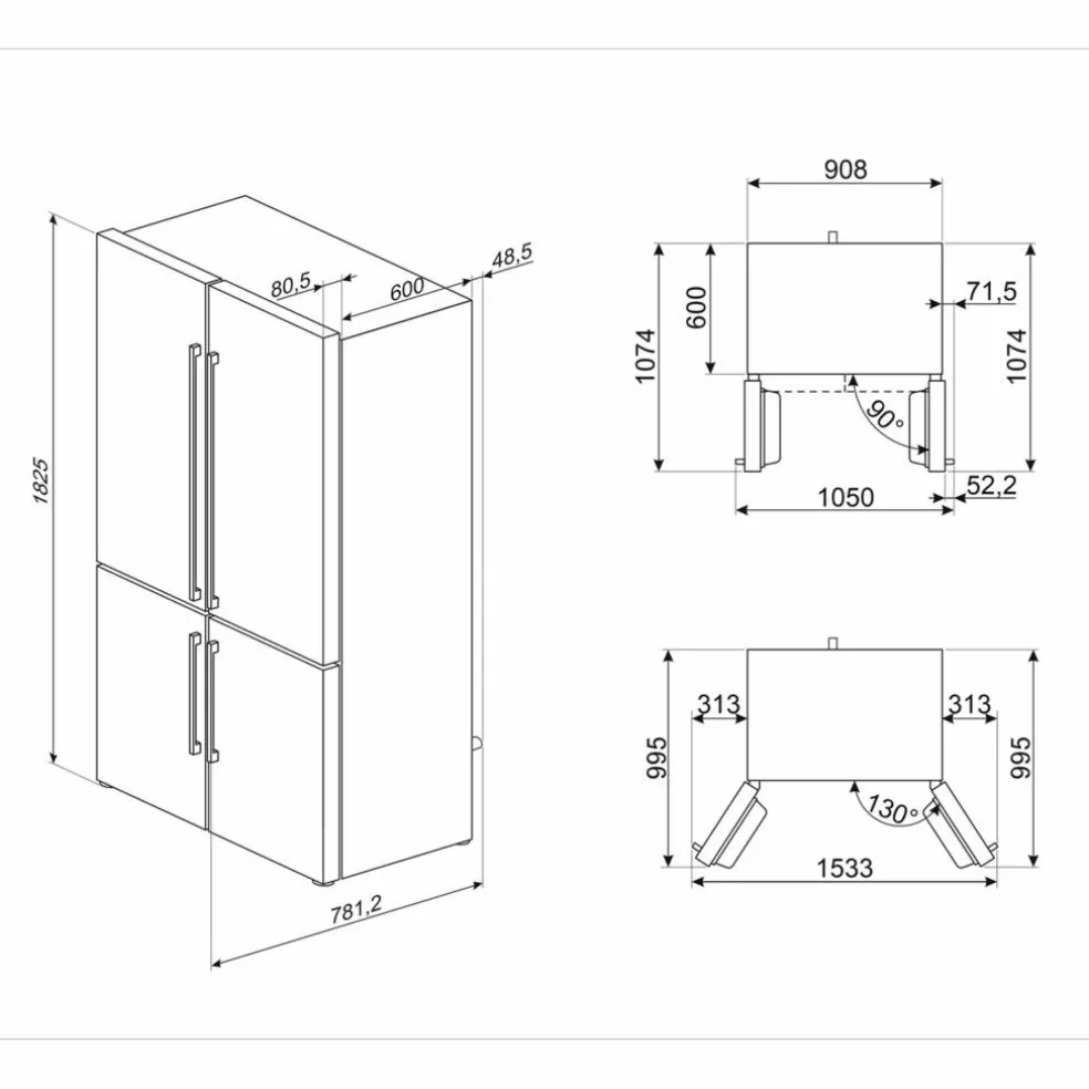 French Door kjøleskap/fryser 92 cm, hvit