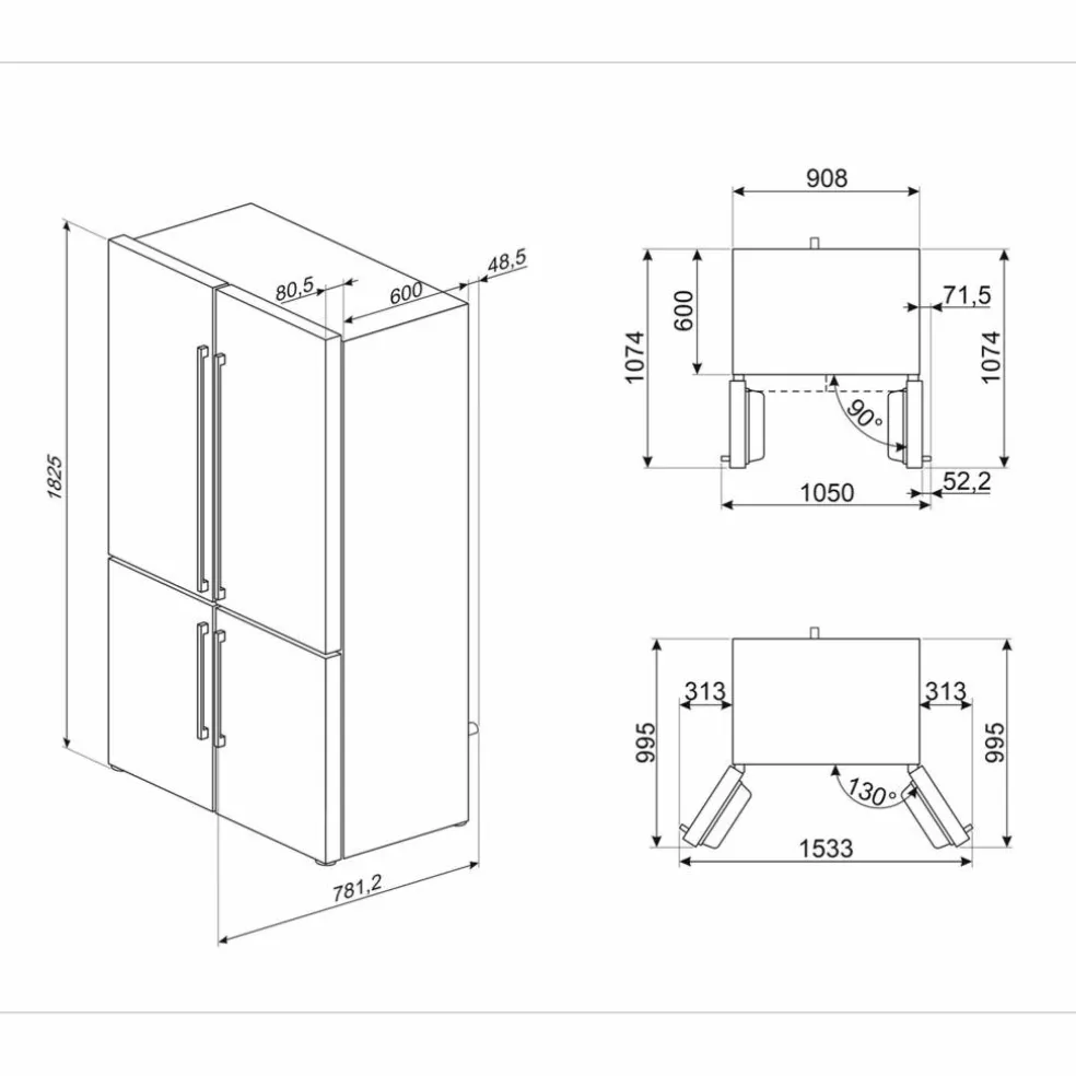 French Door kjøleskap/fryser 92 cm, hvit