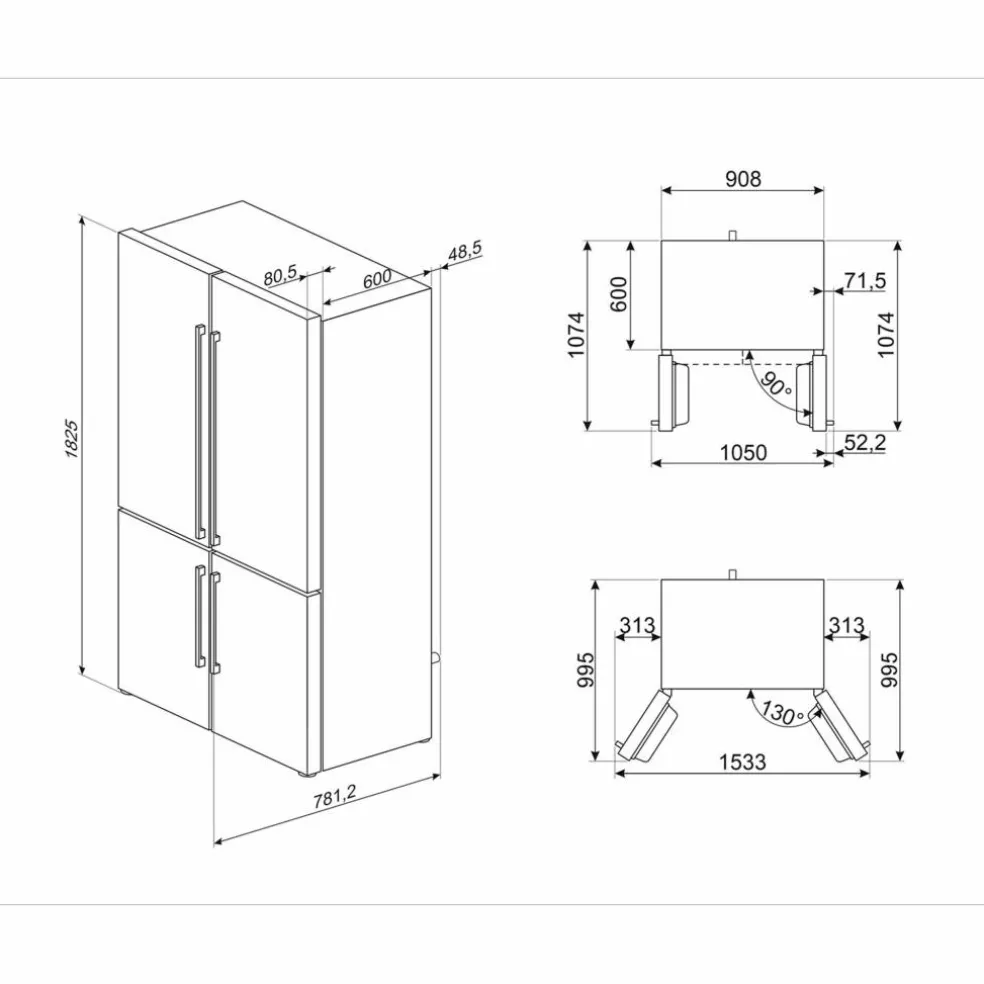 French Door kjøleskap/fryser 92 cm, hvit