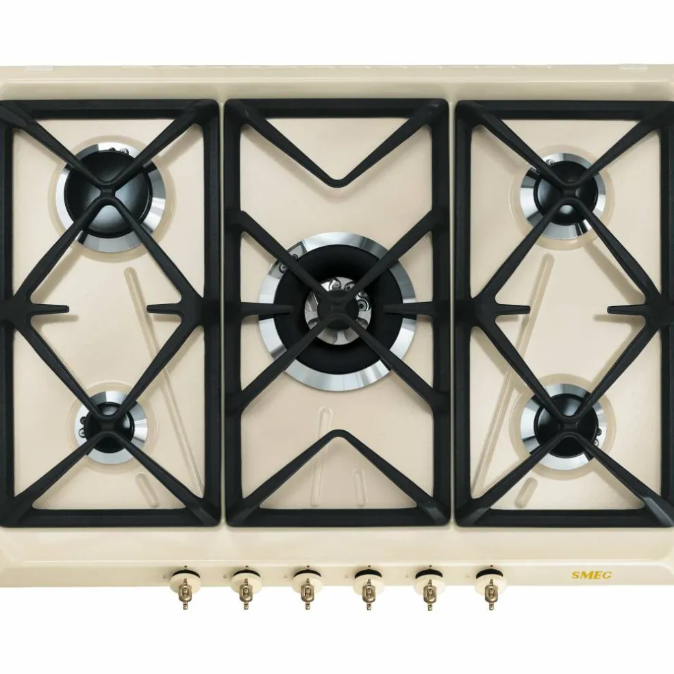 Gasskokeplate med brytere på framsiden 70 cm, Creme