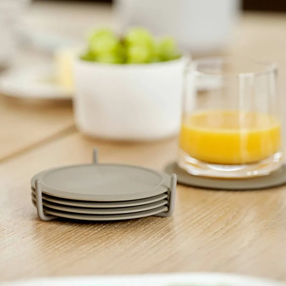 Glassbrikker 6 stk med holder, taupe
