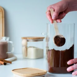 Glasskrukke med bambuslokk og måleskje 800 ml