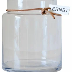 Glassvase med lærbånd 18 cm
