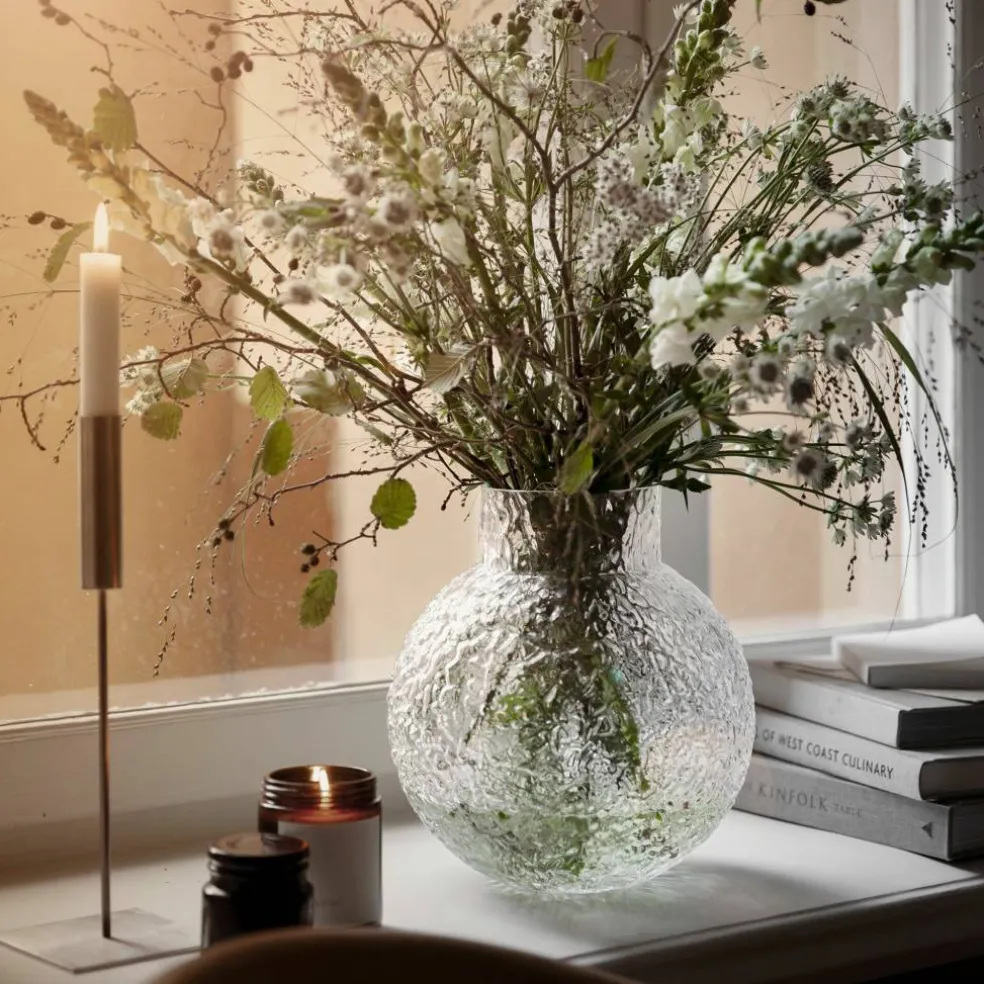 Glassvase med rund mønstret struktur, 22 cm