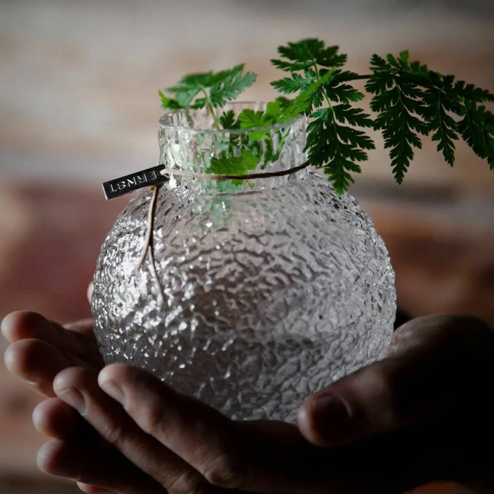 Glassvase med rund mønstret struktur, 14 cm