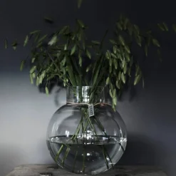 Glassvase Rund med Lærbånd 10 cm