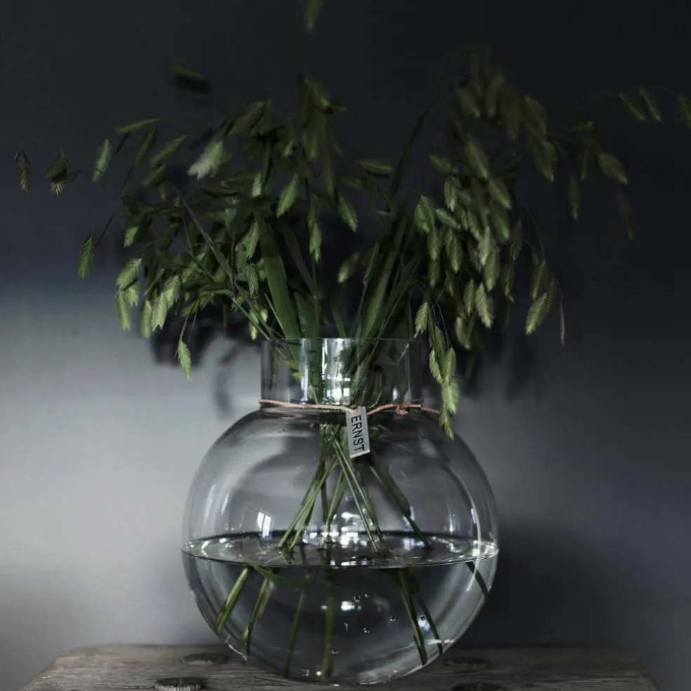 Glassvase Rund med Lærbånd 10 cm