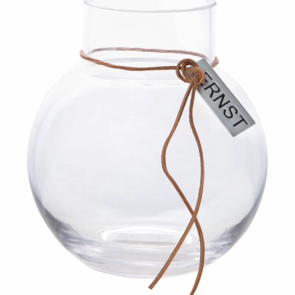 Glassvase Rund med Lærbånd 25 cm