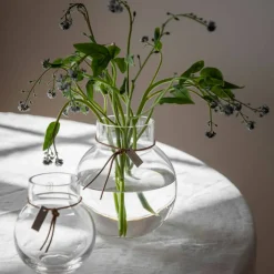 Glassvase Rund med Lærbånd 25 cm