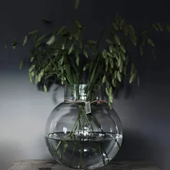 Glassvase Rund med Lærbånd 14 cm