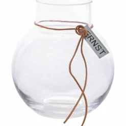 Glassvase Rund med Lærbånd 14 cm