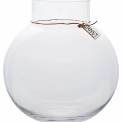 Glassvase Rund med Lærbånd 14 cm