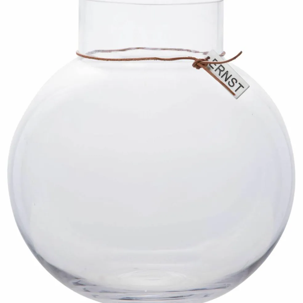 Glassvase Rund med Lærbånd 14 cm