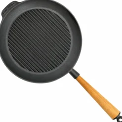 Grillpanne i støpejern 28 cm, stålhåndtak
