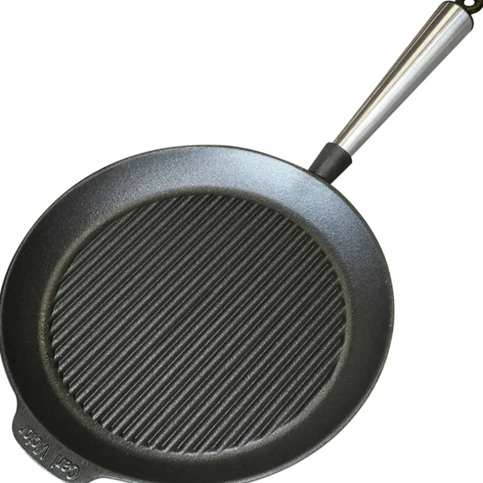 Grillpanne i støpejern 28 cm, stålhåndtak