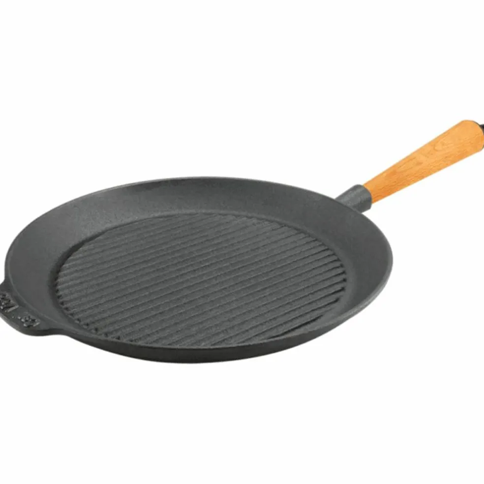 Grillpanne i støpejern 28 cm, stålhåndtak